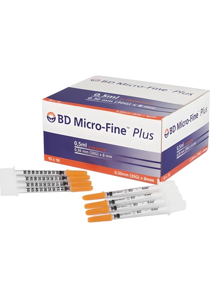 Bd Micro-Fine Plus 0,5 ml (30G) 0,30 mm x 8 mm 1 Paket 100 Adet