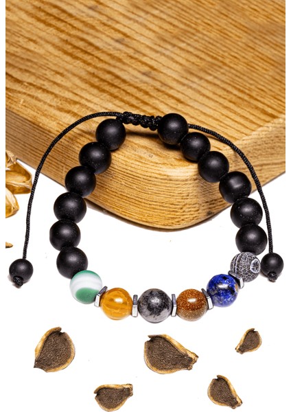 Sertifikalı Sağlıklı Yaşlılık Doğal Taş Bileklik (Akik Jasper Yıldız Lapis Oniks Taşı)