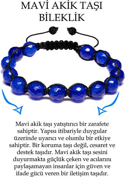 Sertifikalı Fasetli Mavi Akik Taşı Bileklik