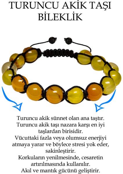 Sertifikalı Açık Turuncu Akik Taşı Bileklik - Makrome