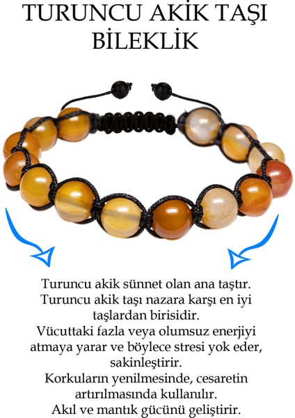Sertifikalı Turuncu - Şeffaf Akik Taşı Bileklik