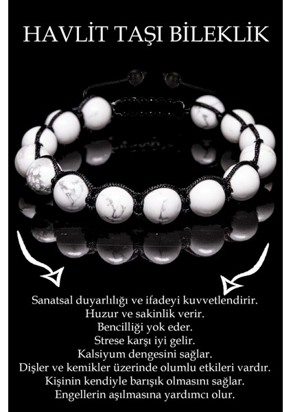Sertifikalı Gerçek Havlit Taşı Bileklik - Makrome