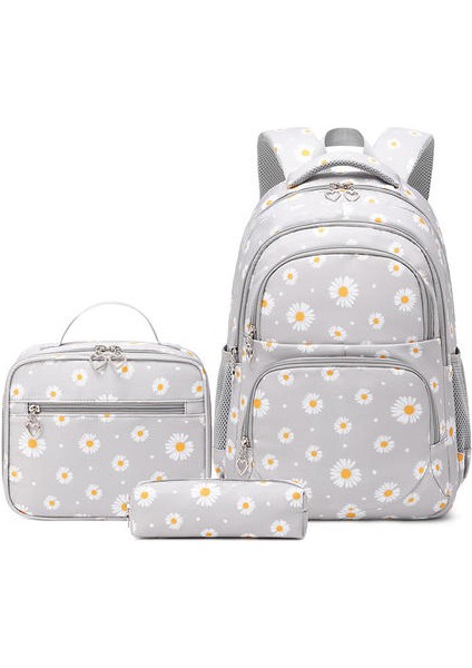 Baskılı Sırt Üç Parçalı Set Kız Öğrenci Için Okul Suya Dayanıklı Küçük Papatya Sevimli Çantası (Yurt Dışından)