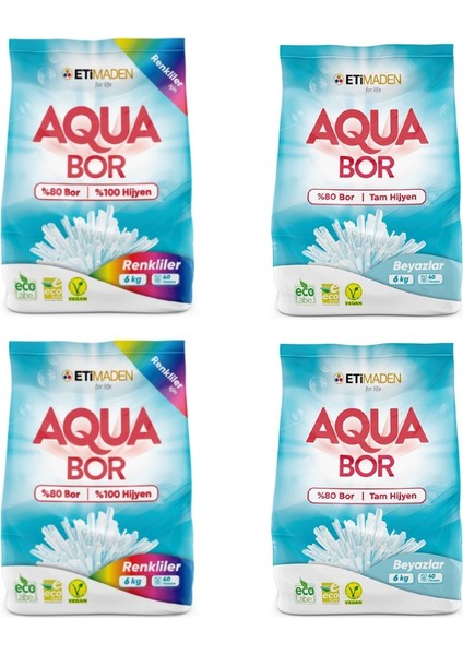 Aqua Bor Deterjan (Boron) Karışık Beyaz ve Renkliler 6 kg x 4 Adet