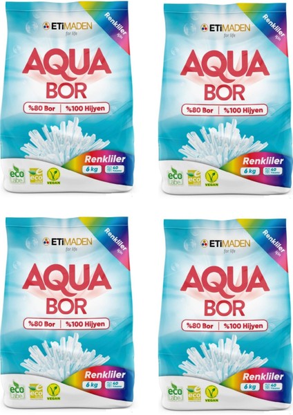 Aqua Bor Deterjan (Boron) Renkliler 6 kg x 4 Adet