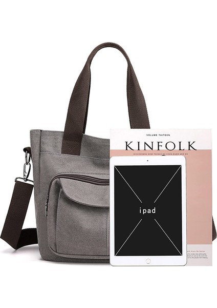 Laıbmfc Tuval Tote Crossbody Çanta - Gri (Yurt Dışından)