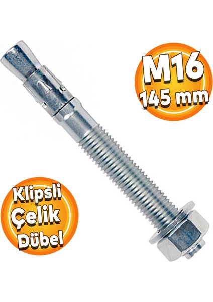 Klipsli Çelik Dübel M16X145 mm