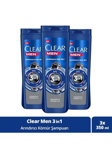 Men Kepeğe Karşı Etkili Şampuan Yoğun Arındırıcı Kömür İle 350 ml x3