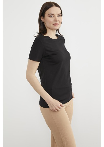 Sıfır Yaka Kısa Kol Basic Tişört - Siyah fiyatları