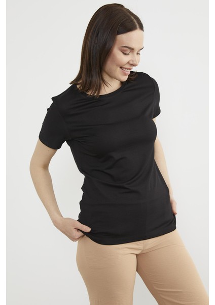 Sıfır Yaka Kısa Kol Basic Tişört - Siyah modelleri