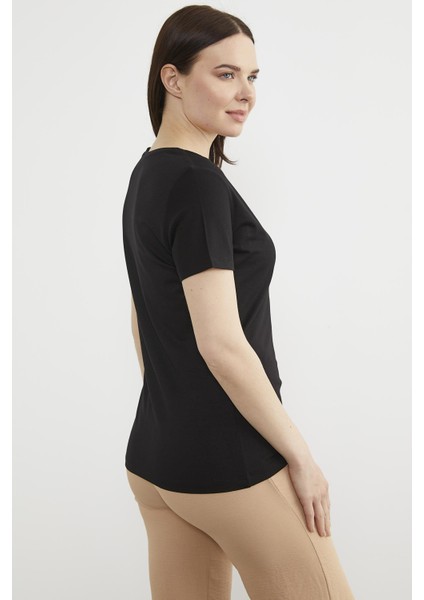 Sıfır Yaka Kısa Kol Basic Tişört - Siyah fırsatları
