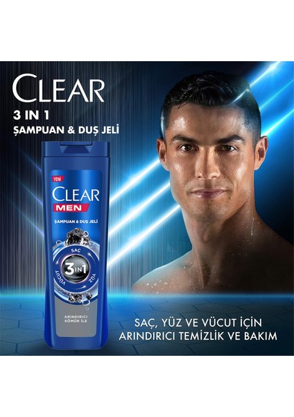 Men 3 In 1 Şampuan & Duş Jeli Arındırıcı Kömür Saç Yüz Vücut Için 350 ml X2