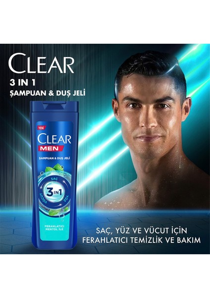 Men 3 in 1 Şampuan & Duş Jeli Ferahlatıcı Mentol Etkisi Saç Yüz Vücut İçin 350 ml x3