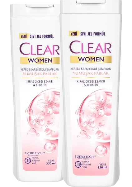 Women Kepeğe Karşı Etkili Şampuan Yumuşak Parlak Kiraz Çiçeği Esansı & Keratin 350 ml x2