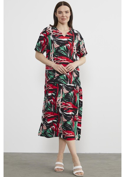 V Yaka Cep Detaylı Büyük Beden Elbise - Siyah fiyatları