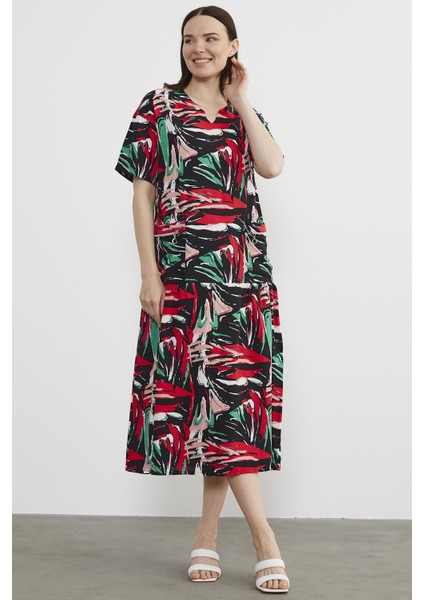 V Yaka Cep Detaylı Büyük Beden Elbise - Siyah modelleri