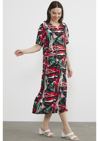 V Yaka Cep Detaylı Büyük Beden Elbise - Siyah indirimleri