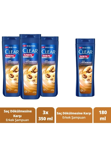 Men Kepeğe Karşı Etkili Şampuan Saç Dökülmesine Karşı Kahve Çekirdeği Özü 350 ml x3 + 180 ml