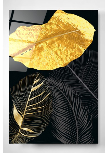 Altın Yapraklar Serisi 1 Cam Tablo, Dekoratif Cam Tablo, Modern Cam Tablo