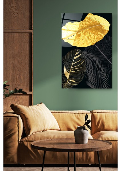 Altın Yapraklar Serisi 1 Cam Tablo, Dekoratif Cam Tablo, Modern Cam Tablo modelleri
