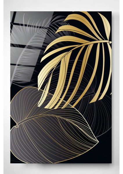 Altın Yapraklar Serisi 2 Cam Tablo, Dekoratif Cam Tablo, Modern Cam Tablo