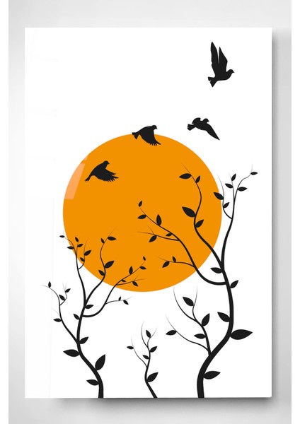 Dallar ve Güneş 2 Cam Tablo, Dekoratif Cam Tablo, Modern Cam Tablo