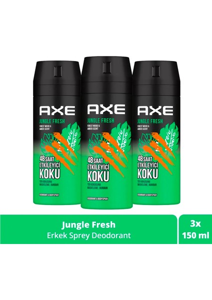 Erkek Sprey Deodorant Jungle Fresh 48 Saat Etkileyici Koku 150 ml X3