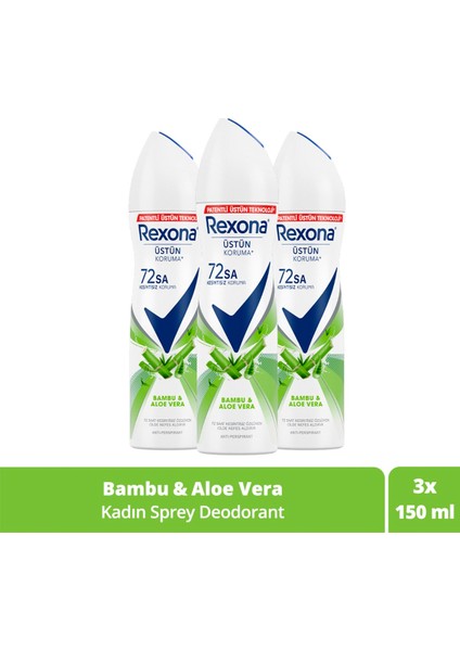 Kadın Sprey Deodorant Bambu & Aloe Vera 72 Saat Kesintisiz Üstün KORUMA 150 ml X3