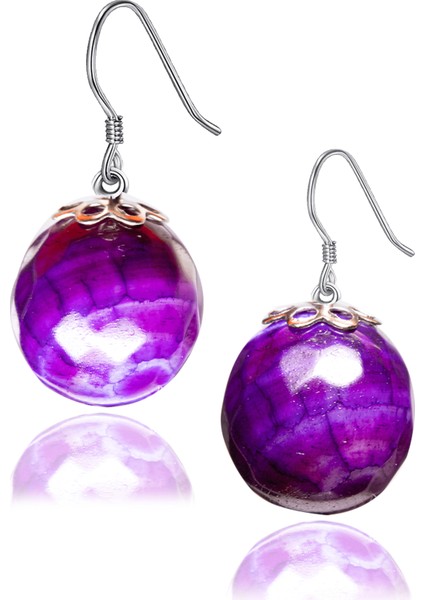 Mor Akik Taşı Doğal Taş Küpe