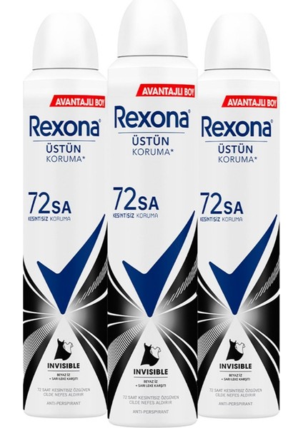 Kadın Sprey Deodorant Invisible Beyaz Iz Sarı Leke Karşıtı 72 Saat Koruma 200 ml X3