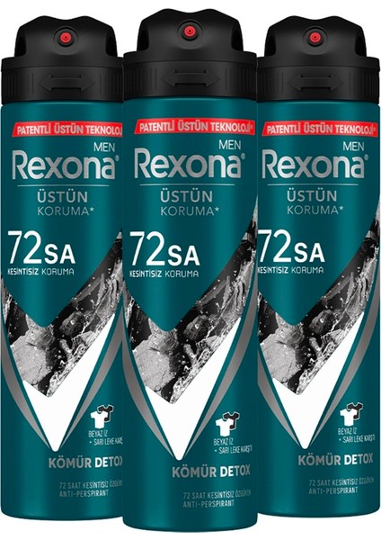 Men Erkek Sprey Deodorant Kömür Detox 72 Saat Kesintisiz Üstün Koruma 150 ml X3