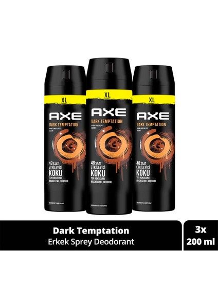 Erkek Sprey Deodorant Dark Temptation Xl 48 Saat Etkileyici Koku 200 ml X3