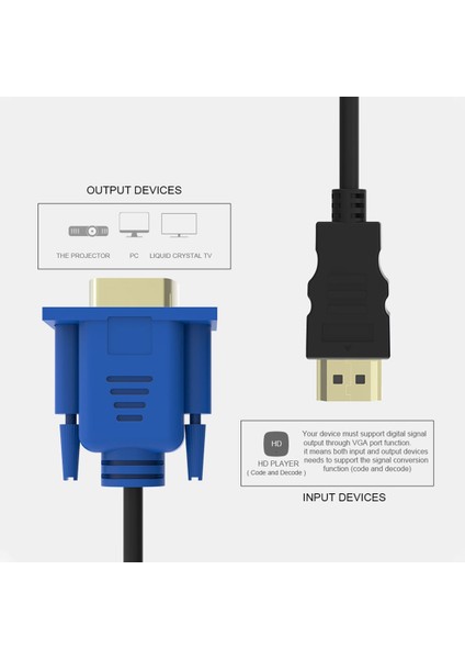 1.8m HDMI Erkek - VGA Erkek 15PIN Video Kablosu (Yurt Dışından) fırsatları