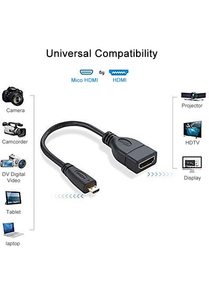 17CM Mikro HDMI Erkek - HDMI Kadın Adaptör Kablosu (Yurt Dışından)