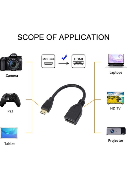 17CM Altın Kaplama Mini HDMI Erkek - HDMI 19 Pin Kadın Kablosu (Yurt Dışından)