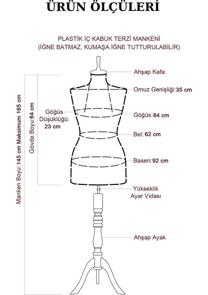4 Adet Vitrin Amaçlı 36 Beden Terzi Mankeni Vitrin Mankeni Cansız Manken (Iğne Batmaz)