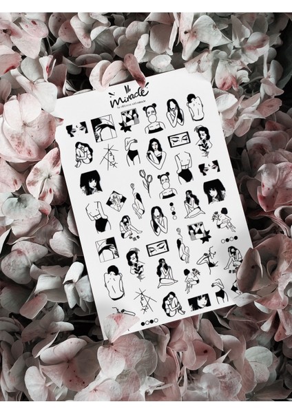 Kadın Figür Siyah Tırnak Dövmesi Tırnak Tattoo Nail Art Tırnak Sticker