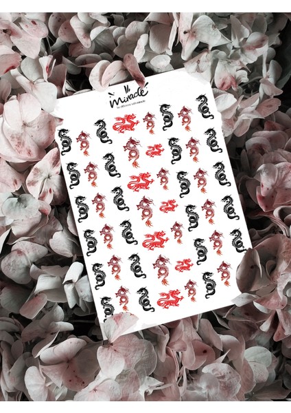 Dragons Black & Red Tırnak Dövmesi Tırnak Tattoo Nail Art Tırnak Sticker