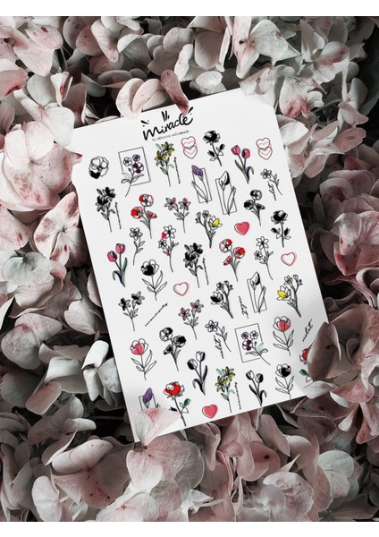 Artline Çiçek Minimal Tırnak Dövmesi Tırnak Tattoo Nail Art Tırnak Sticker