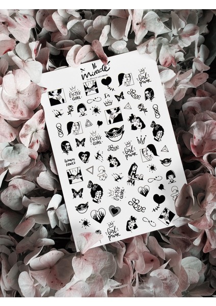 Kadın Figürler Siyah Tırnak Dövmesi Tırnak Tattoo Nail Art Tırnak Sticker