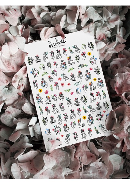 Artline Çiçek Kadın Figür Tırnak Dövmesi Tırnak Tattoo Nail Art Tırnak Sticker