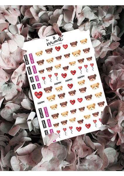 Love Teddies Balloons Small Tırnak Dövmesi Tırnak Tattoo Nail Art Tırnak Sticker