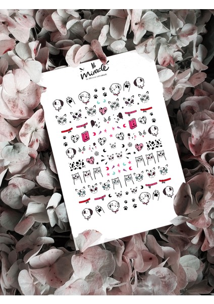 Kedi ve Köpek Tırnak Dövmesi Tırnak Tattoo Nail Art Tırnak Sticker