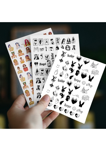 3'lü Girls Tırnak Dövmesi Paketi, Tırnak Tattoo, Nail Art, Tırnak Sticker