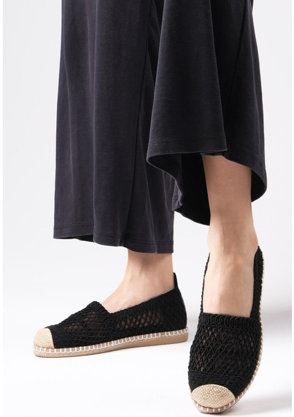Barbara Siyah Renk Örgü Kadın Espadril Ayakkabı
