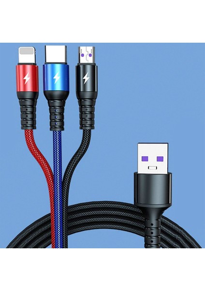 Xiaomi Huawei Samsung Iphone Uyumlu 3in1 Hasır Hızlı Şarj Kablosu Type-C Micro USB Iphone Girişli Çoklu Şarj Aleti