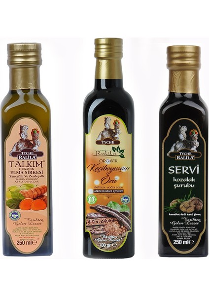 Organik Keçiboynuzu Özü 700 gr Soğuk Sıkım Zencefil Zerdeçal Atom Kozalak Şurubu 3'lü Set