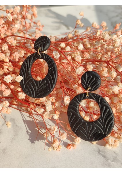 Polimer Kil Siyah Yuvarlak Kadın Küpe modelleri