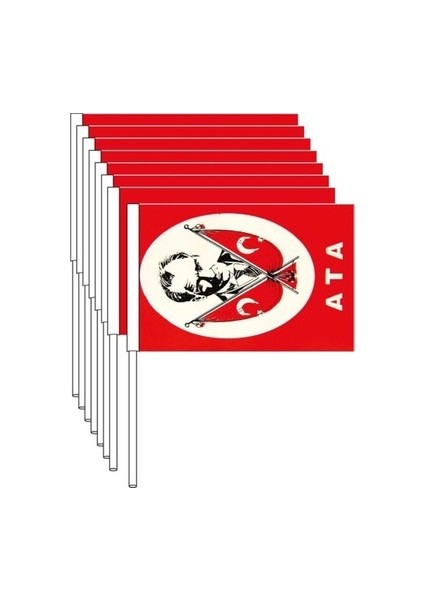Ata Baskılı Çıtalı Türk Bayrağı 12X18CM 10 Adet