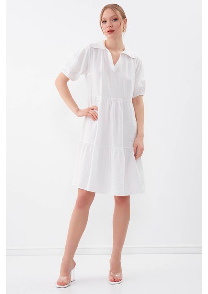 Yakalı Balon Kol Babydoll Elbise10